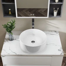 Sinber 18" x18" White Round Ceramic Countertop Bathroom Vanity Vessel Sink