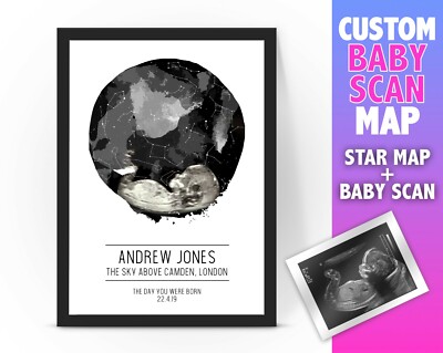 Personalisierte BABY Scan STERNENKARTE Sternbild Druck/Neu Mama/Mutter Geschenkidee