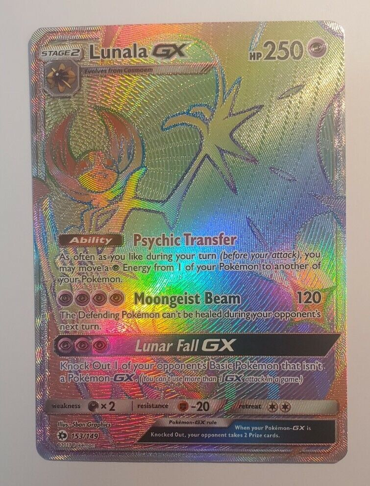 Lunala GX RAINBOW SECRET HYPER FULL ART RARE 153/149 Pokemon Sun Moon NM  2017