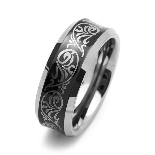 8MM Comfort Fit Tungsten Carbide Wedding Band Black Center Designed Ring - Picture 2 of 3