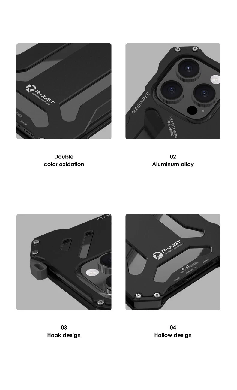 R-JUST Metal Shockproof Armor Back cover Case Fo iPhone 16 15 14 13 12 Pro Max + - Picture 9 of 19