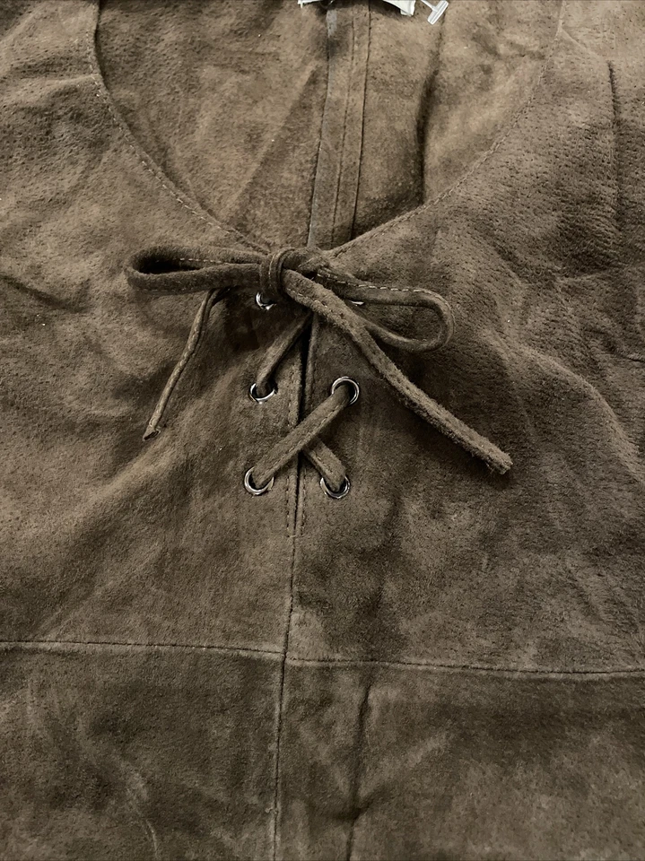 Vestido recto Urban Outfitters marrón gamuza cuero con cordones, talla pequeña, ¡nuevo! Foto 3 de 4