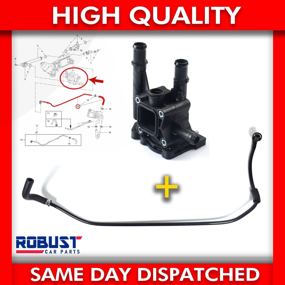Thermostat Housing Cover & Thermostat Water Hose Pipe for Vauxhall Opel