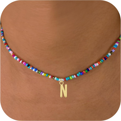 Colorful Beaded Initial Necklaces for Wowen Girls, Mother'S Day Gifts for Mom fr