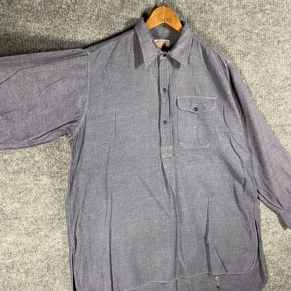 VINTAGE 40s Resistex French Work Shirt WWII Indigo Pullover Cotton