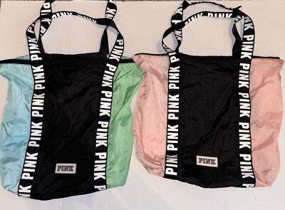 2- Victoria Secret PINK Nylon Tote bags Women's Travel Gym