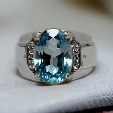 Aquamarine Gemstone With 925 Sterling Silver Groom Ring For Men's #AL221