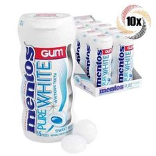 Full Box 10x Bottles Mentos Pure Fresh Sweet Mint Gum, 15 Pieces Each - 1.06oz