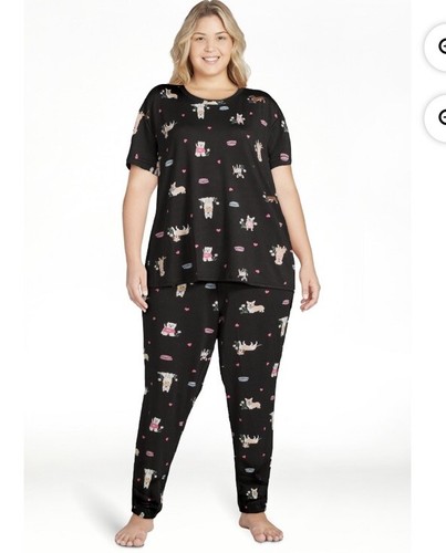 Joyspun Women’s Dog Print Short Sleeve 2 PC Pajama Set Size 3X NEW