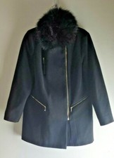 F&f Women's Winter Dress Coat Sz. 14 Faux Fur Black Zipper Accents