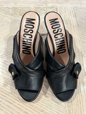 Moschino Black Leather Milano Mules Size 39 NEW