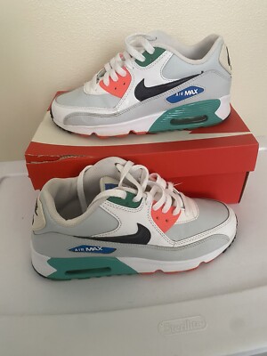 NIKE AIR MAX 90 LTR (GS) WHITE-IRON GREY-BLUE SZ 7Y-WOMENS SZ  [CD6864-108]
