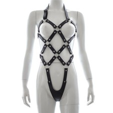 PU Leather Full Body Harness Binding Female Cuples Costume Teddy Lingerie Thong
