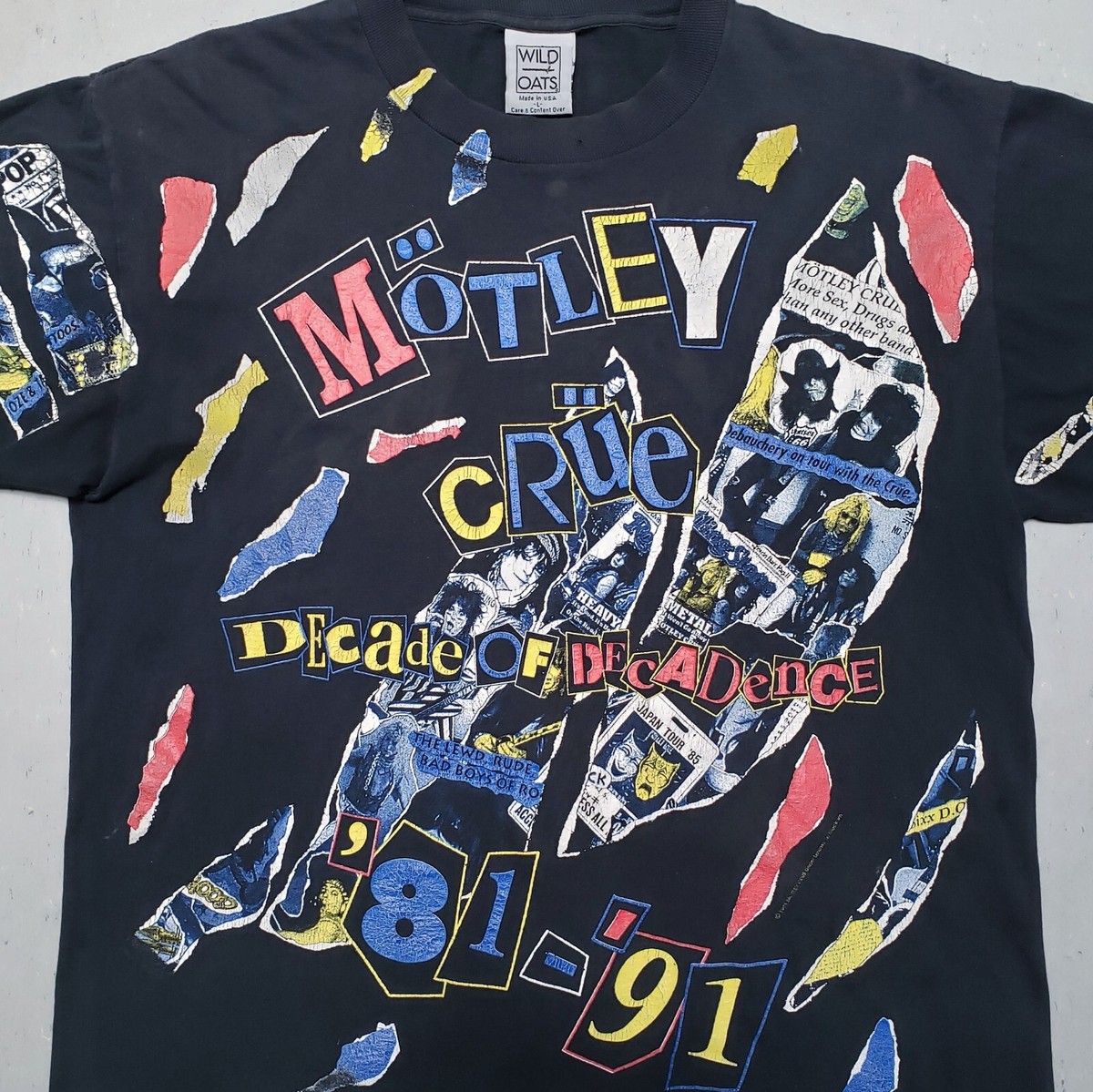 Vtg 90s Motley Crue Tshirt All Over Print Decade of Decadence Tee