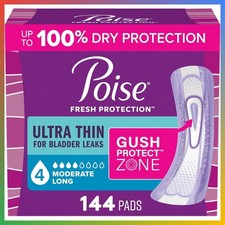 Incontinence Pads Long Moderate Absorbency 4 Drop 144 Count Discreet Protection