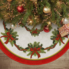 Christmas Tree Skirt 48 Inch, Christmas Ribbon Holly Winter Holiday Tree Mat Dec