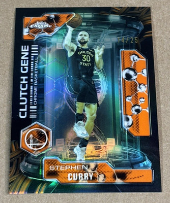 2025-26 Topps Chrome Update Stephen Curry Clutch Gene Orange Refractor SN:14/25