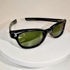 Rare 50s Vintage Black Acetate Horn Rim Style Frame Sunglasses Green Lenses