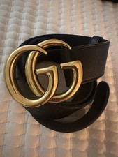 Gucci GG Logo Black Belt Authentic Brass Buckle Designer Women's size 90/36