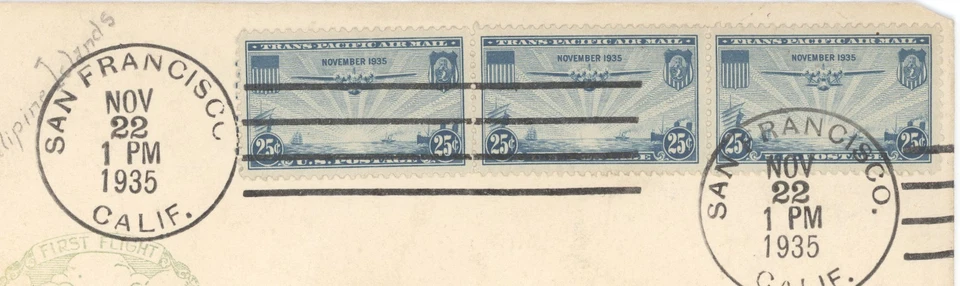 1935 China Clipper FAM 14 First Flight Cover San Francisco Manila C20 Strip - Image 2 of 4
