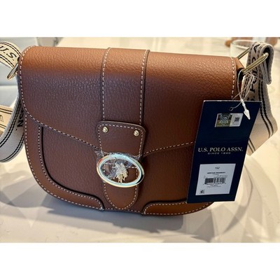 U.S. Polo Assn. Brown Heritage Crossbody Bag Purse Hand Bag Cream Strap