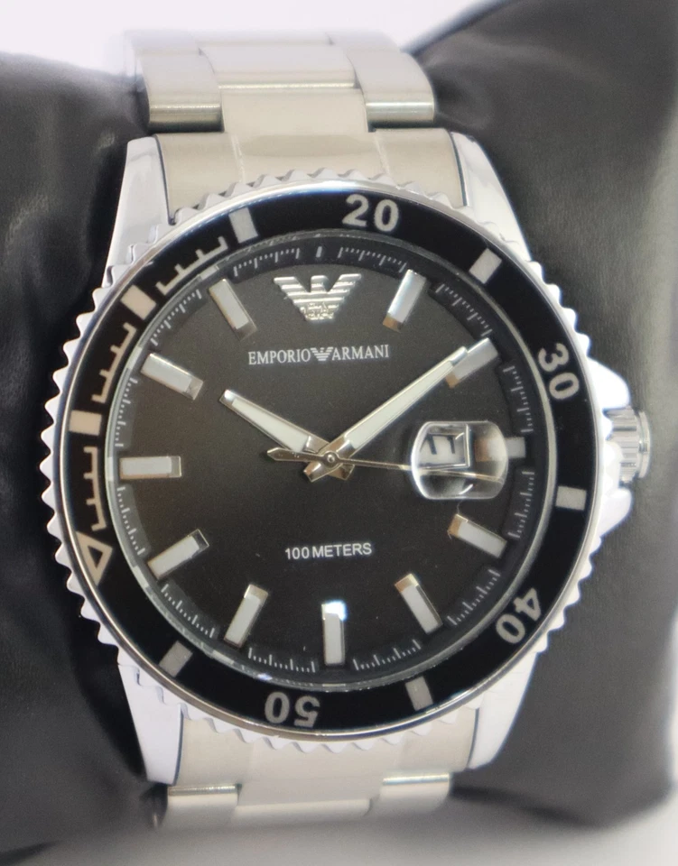 Reloj Pulsera Informal Armani Hombres Bisel Giratorio Esfera Negra 'Fecha' Hombres Mantente Puntual Foto 3 de 4