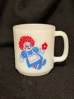 Vintage Milk Glass Raggedy Ann & Raggedy Andy Coffee Mug Red White & Blue 8oz.
