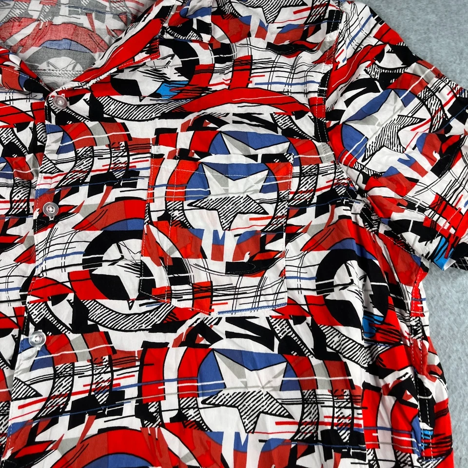 Marvel Shirt Youth XL Captain America Shield Print Short Sleeve Button Up - Image 2 of 4