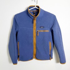 Patagonia Retro Pile Fleece Jacket Kids Medium 10 Blue Tan Full Zip Outdoor