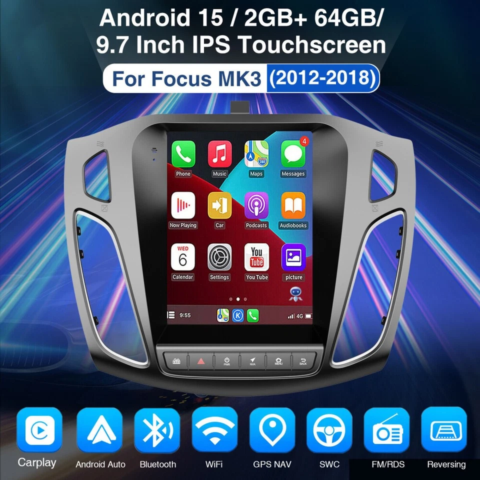 Radio estéreo para automóvil Apple Carplay Android 15 para Ford Focus 2012-2018 GPS navegación WIFI Foto 2 de 4