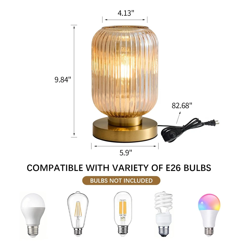 Lámparas de mesa de vidrio globo moderno de mediados de siglo, lámpara de mesa de vidrio ámbar regulable para... Foto 3 de 4