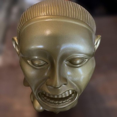 Gold Human Face Money Bank Art Object Used