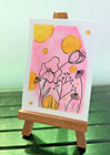 ACEO Art Trading Card Watercolor Original Painting Bubble Floral Line Pen Draw — photo 1