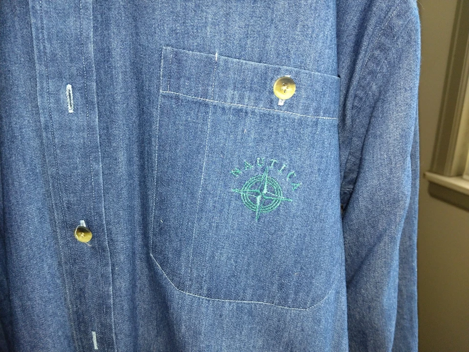 1990s Nautica Denim Long Sleeve Button Down Shirt Men’s Size 16-33 - Image 4 of 4