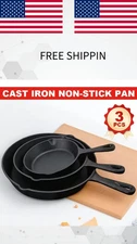 3-Piece Cast Iron Cookware Set – 6"/8"/10" Uncoated Cast Iron Skillets, Frying P