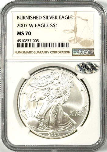 2007-W $1 BURNISHED SILVER EAGLE NGC MS70