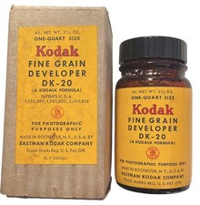 Vintage Kodak Fine Grain Developer DK-20 Empty Amber Bottle,Box, directions