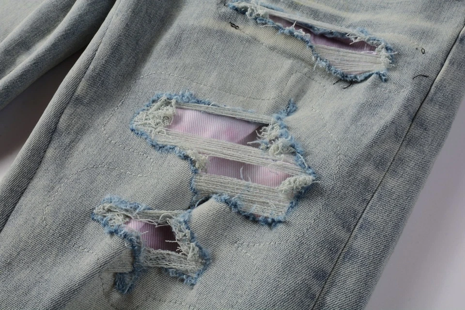 AMIRIS Jeans Herren Buchstaben Hose Fashion Repair Low Rise Skinny Denim Hose - Bild 3 von 4