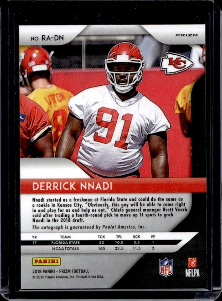 2018 Prizm Derrick Nnadi Rookie Auto Silver Rookie RC #RA-DN Chiefs - Image 2 of 2