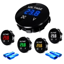 Car Waterproof Voltmeter Round Panel DC 12-48V LED Digital Battery Voltage Meter