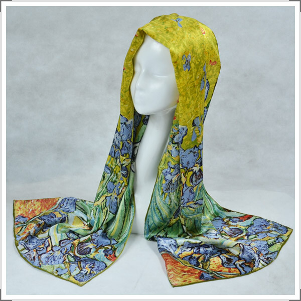 Oblong 100% Silk Scarf Wrap Art Oil Painting Print Vincent  display picture 2