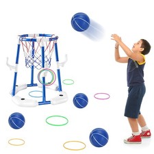 Pool Basketball Hoop Toy Set with 4 Balls Floating Water Game for Kids Adults