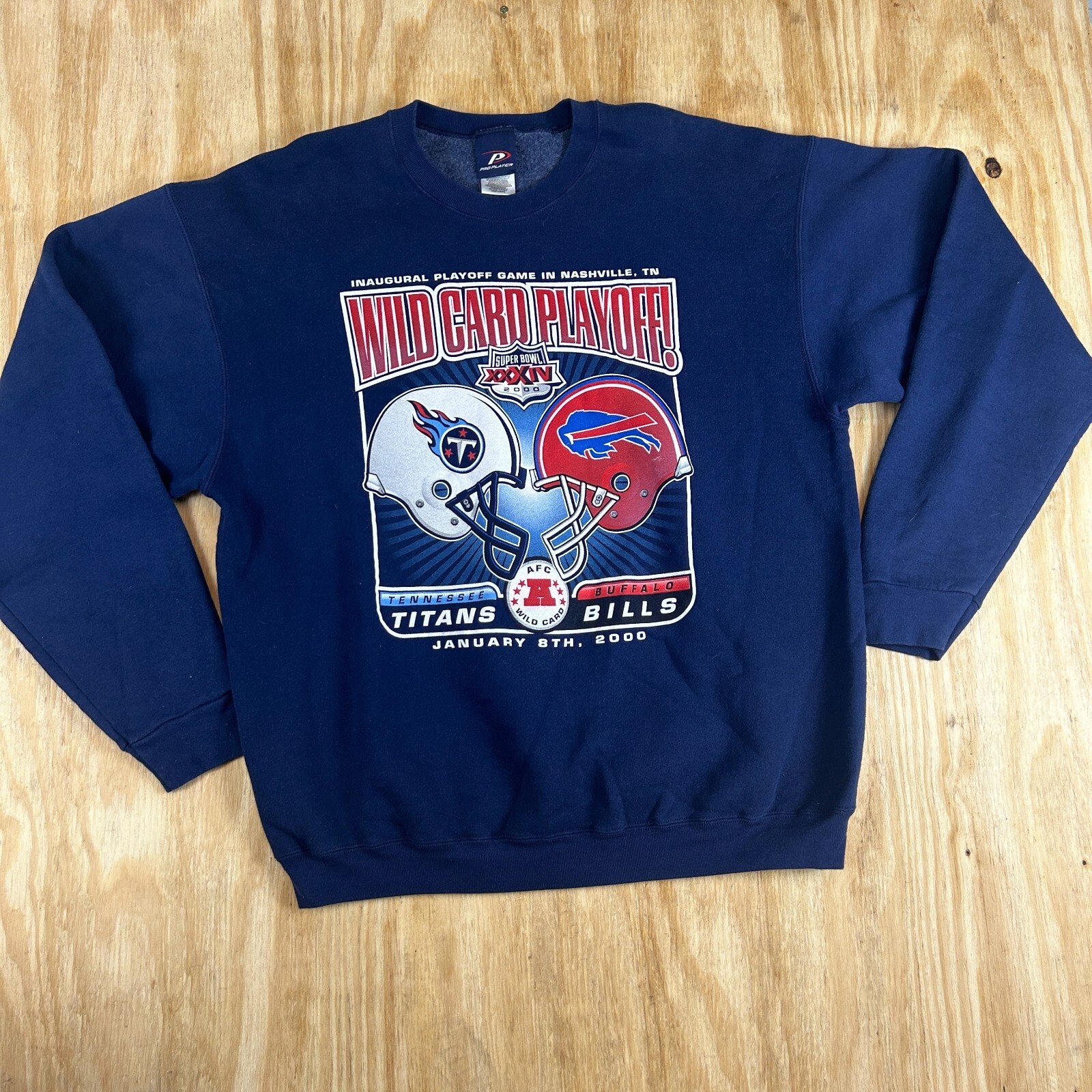 Vintage NFL Wild Card Playoff Crewneck Pullover Jacket Men XXL Navy Blue 90's