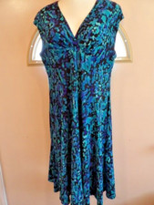 Chaps Women's XL Dress Sleeveless V Neck Black, Navy Print Below Knee