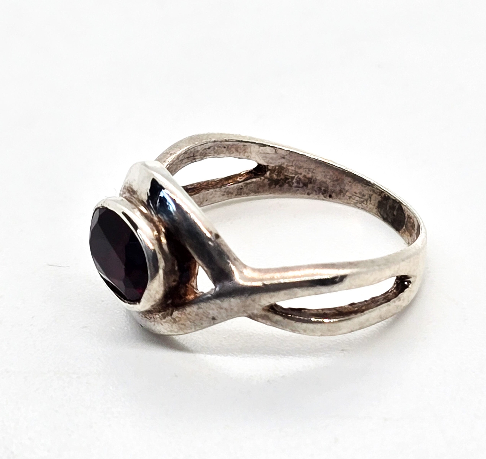 Red Garnet open work twisted split shank sterling… - image 6