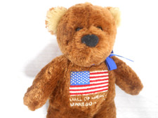 1997 Mall of America Minnesota Shaggy Brown Teddy Bear Plush 8" American Flag