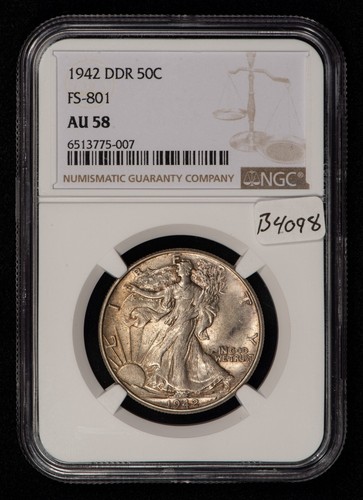 1942 DDR 50c Walking Liberty Half Dollar -FS-801 Doubled Rev- NGC AU 58 - B4098
