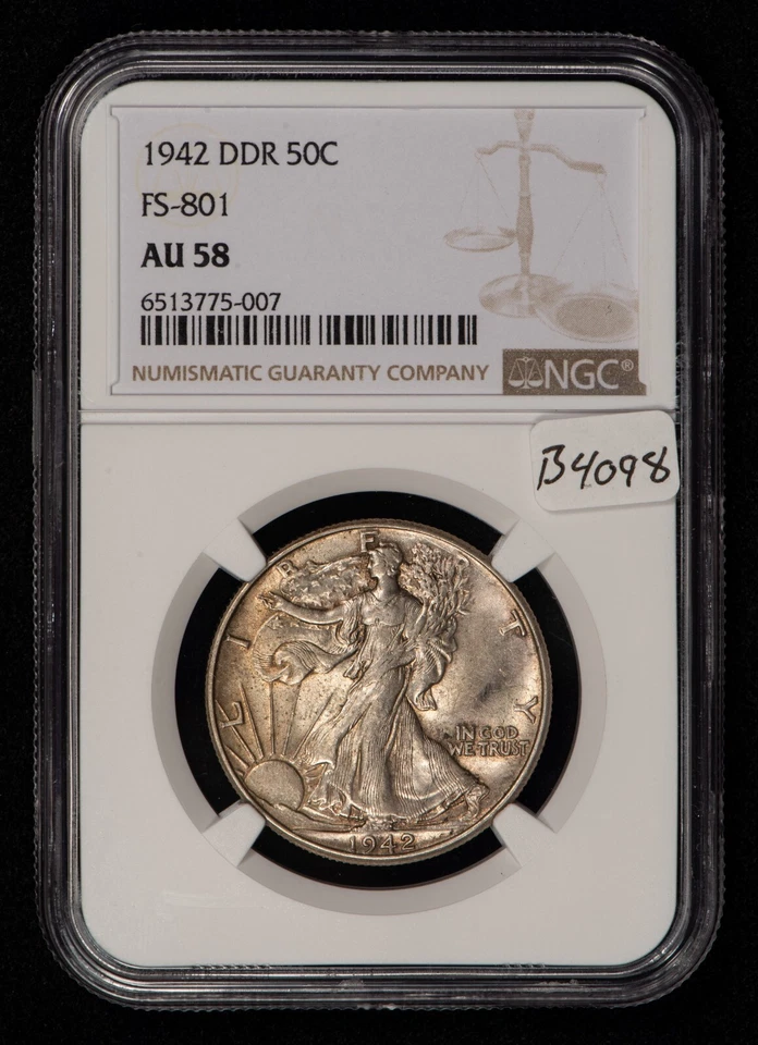 1942 DDR 50c Walking Liberty Half Dollar -FS-801 Doubled Rev- NGC AU 58 - B4098 - Image 2 of 4