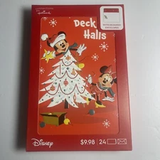 Hallmark Disney Mickey Mouse Box of 24 Christmas Holiday Greeting Card RARE