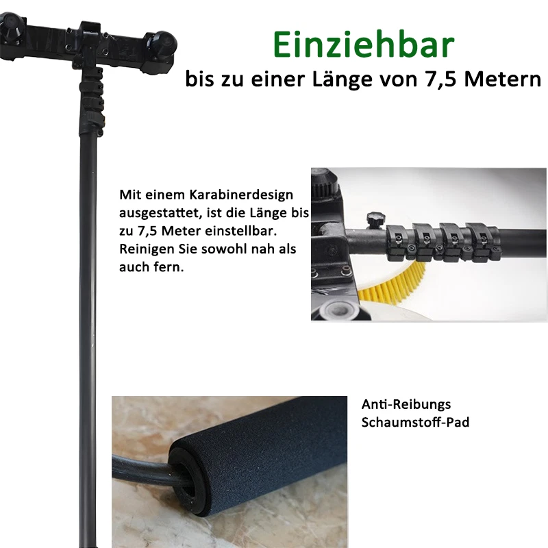 7,5m Automatisch PV Waschbürste Solarpanel Reinigungsbürste mit 2 Bürstenkopf DE